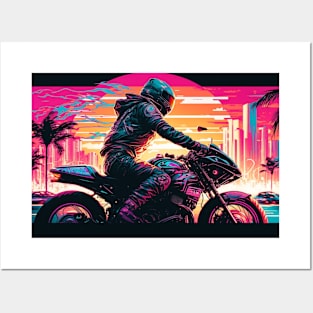 Synthwave Retrowave Vaporwave Chillwave Outrun Biker Posters and Art